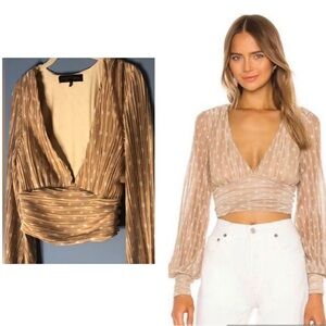 House of Harlow 1960 x Revolve Meghan Gold Polka Dot V Neck Blouse. Size Small